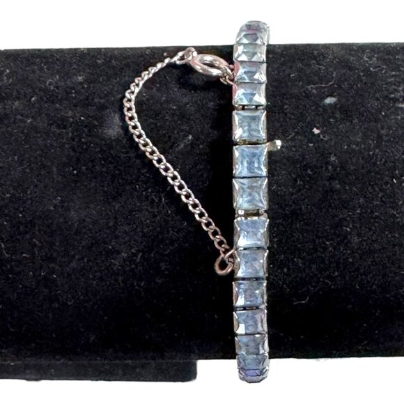 Vintage Weiss Silver-Tone Bracelet With Blue Rhinestone Accents & Safety Chain 7 - Picture 2 of 9